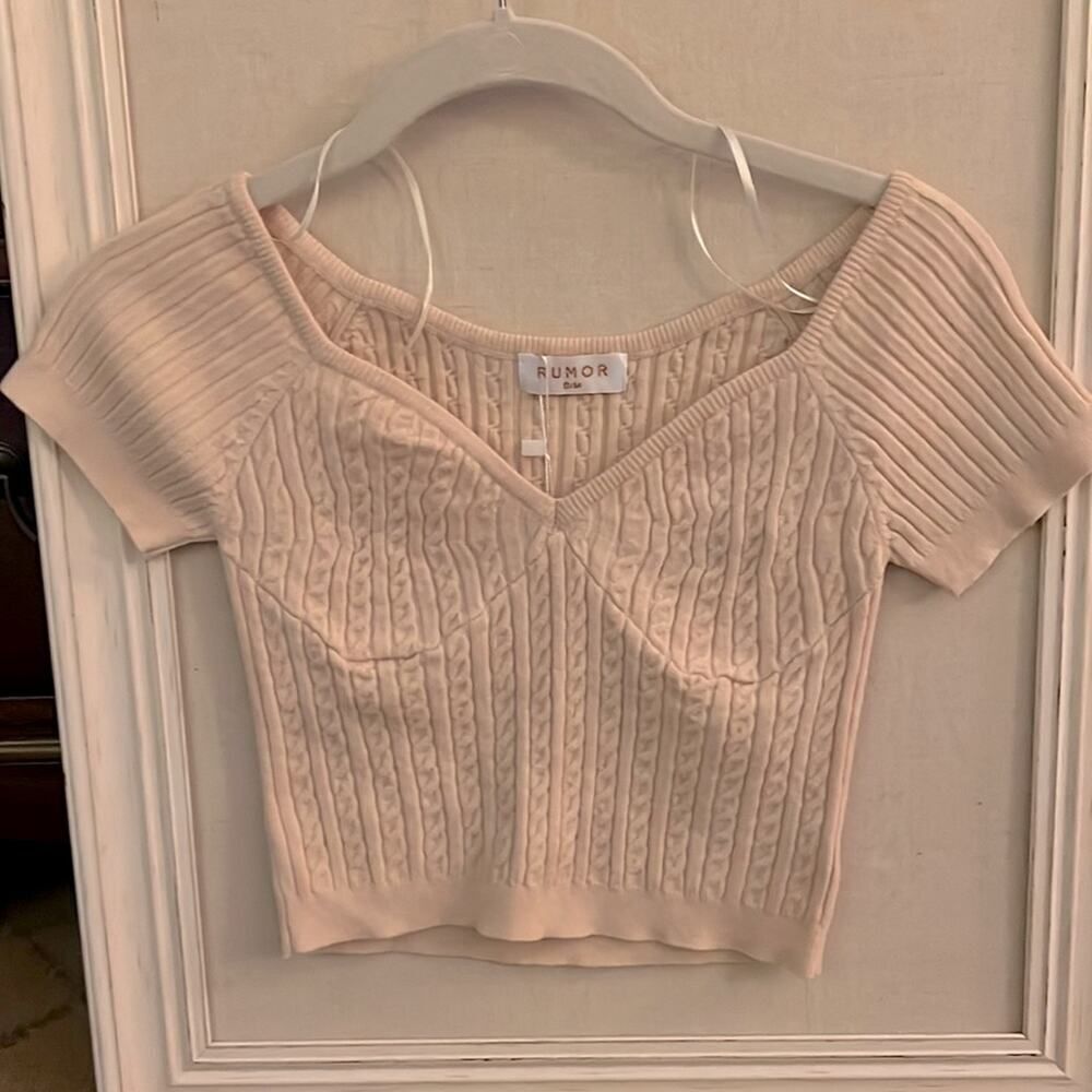 Rumor cream cable cropped sweater T w shirt sleeves NWT S/M